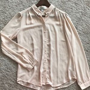 Sheer lightweight blush peach long sleeve blouse